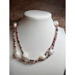 Lucas Lameth multi tourmaline and baroque pearl 32 inch necklace
